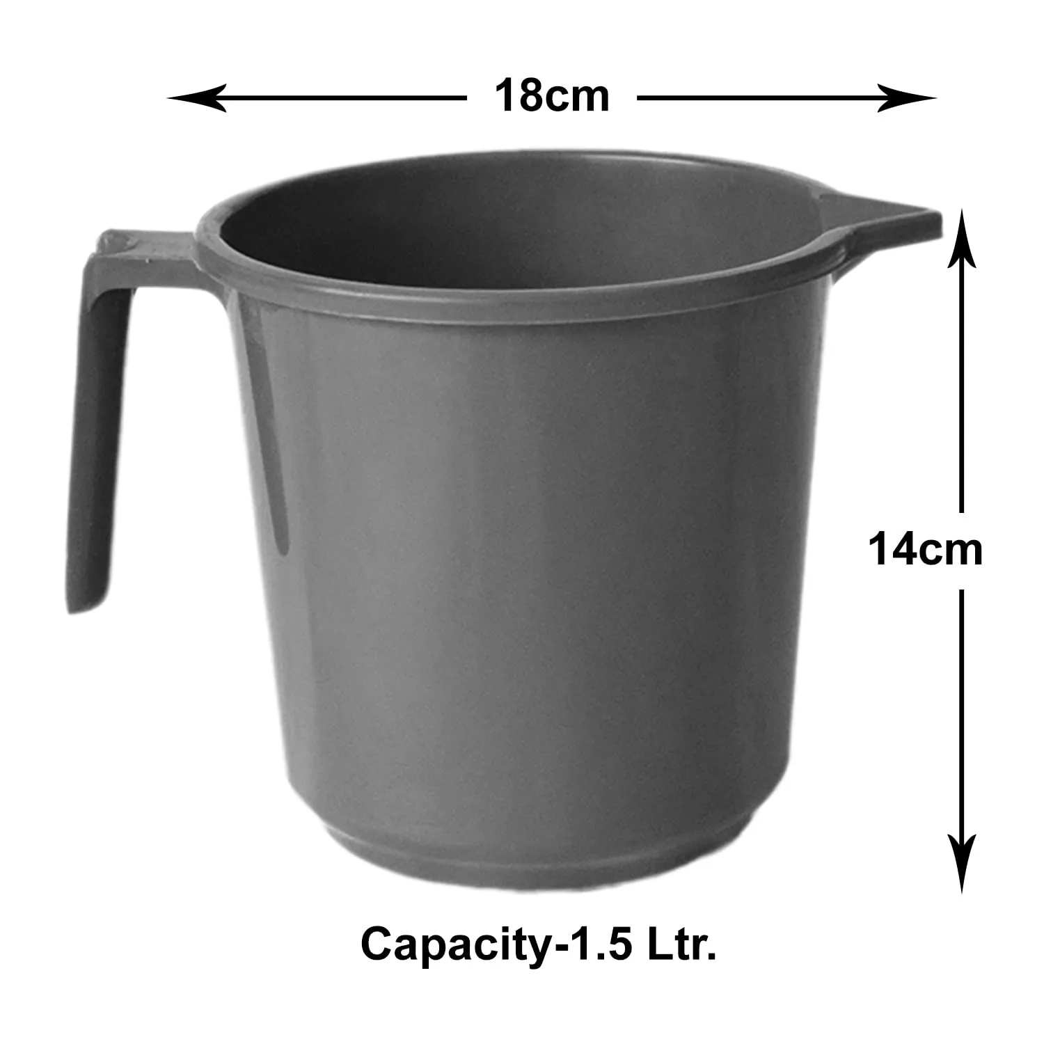 Heart Home Plastic Lightweight, Unbreakable Bathroom Mug 1.5 Litre- Pack of 3 (Grey) 54HH3906.